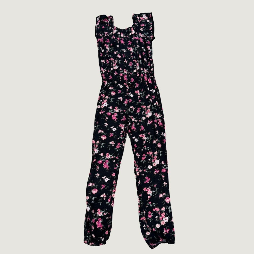 The Childrens Place Girls Black Pink Floral‎ Jumpsuit Size 16 XL Rose Print Boho